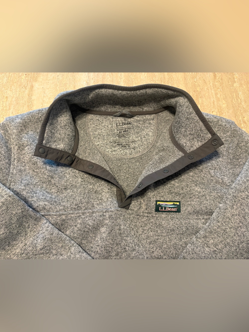 LL Bean Mens XL Sweater Fleece Snap Pullover Heathered Gray Jacket Sweater - Picture 3 of 7